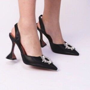 Black Women's Rhinestone Slingback Pointed Toe High Heel Sandals Dress Shoes